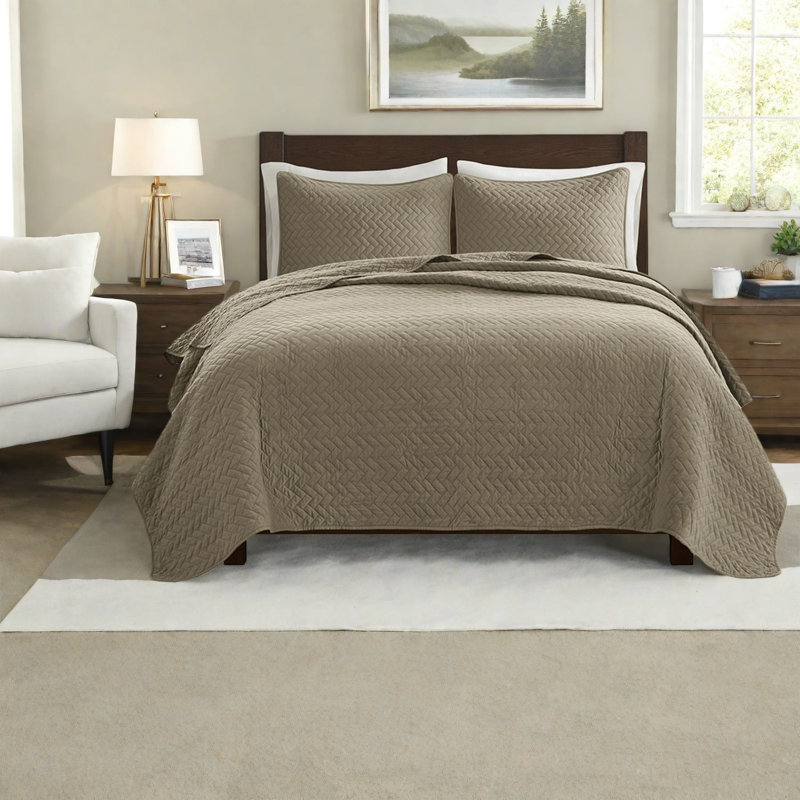 Luxurious Queen Bedding Sets, Cotton Filled Herringbone Quilt For Home