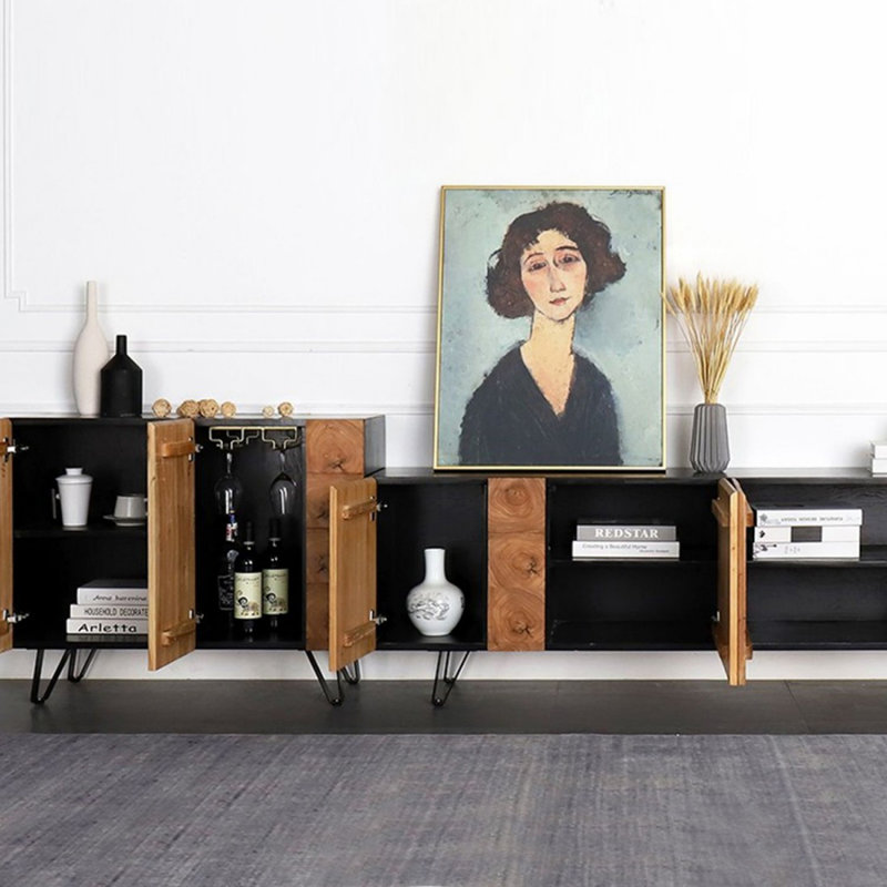 Meuble télé moderne en bois massif, H 23,62 po x L 82,68 po x l 15,75 po