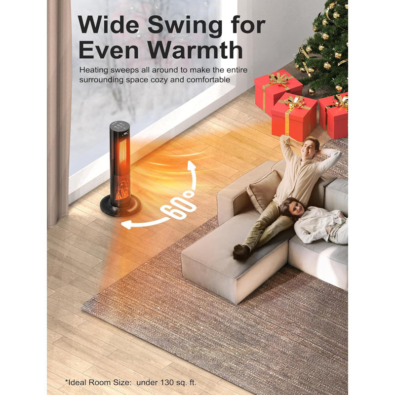 Nordic Hygge 1500-Watt Electric Tower Oscilating Space Heater with Digital Display, Timer and Remote Control