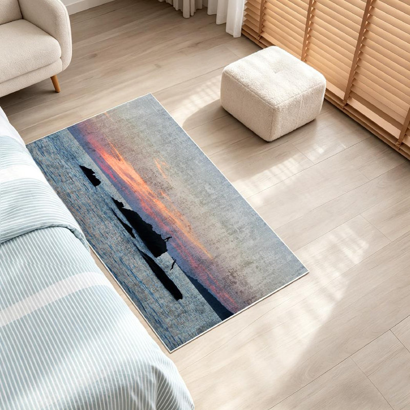 Tapis bleu lavable à la machine Big Rock Sea, Rectangle 32" x 47"