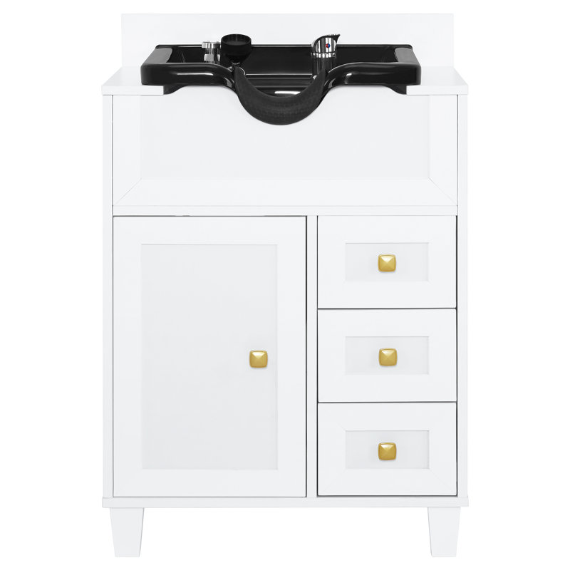 Utility Sink with Backwash Shampoo bowl and Storage Drawers, Cabinet Finish White