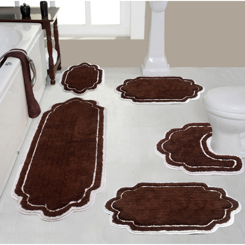 Tapis pour salle de bain 100% coton Allure - lavable à la machine, séchage rapide, absorbant - ensemble de 5 pièces, Brun