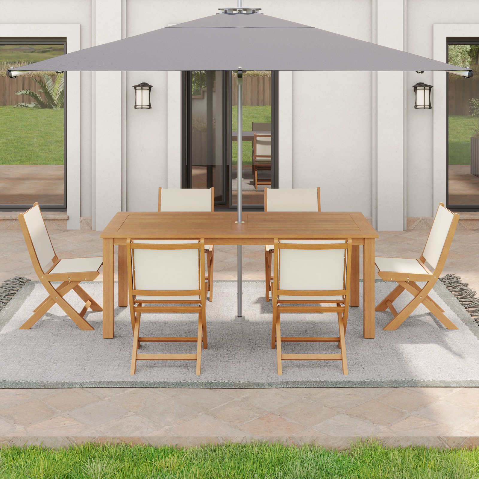 Alanson 79" Eucalyptus Patio Dining Set, White