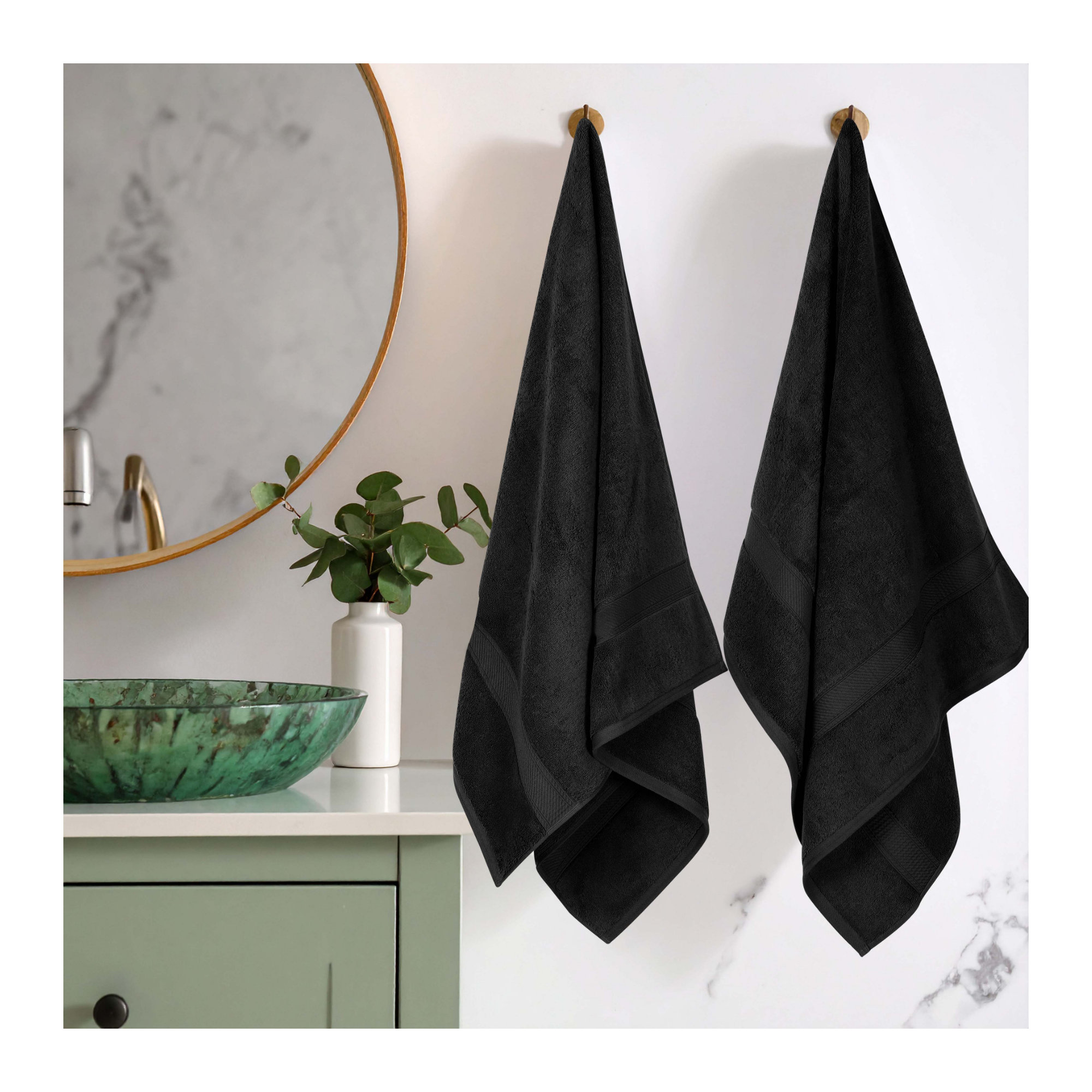 Renata 800 GSM 2 Piece Certified Egyptian Cotton Bath Towel Set , Black