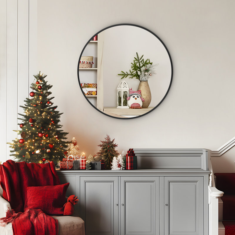 Modern Round Framed Wall Mounted Mirror, 36" x 36", Rose Gold