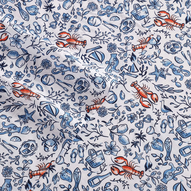 Ensemble de draps rafraîchissant Nautica, Ensemble de draps pour grand lit avec 2 taies d'or, Coastal Fun Blue