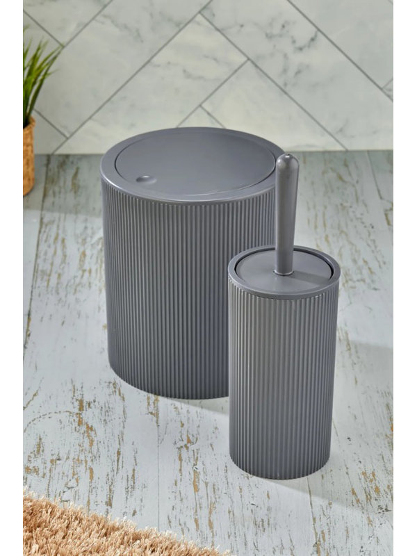 Ensemble de salle de bain élégant (2 pièces), couleur anthracite, 8,7 x 7,5 x 6,3 pouces et 4,0 x 12,6 pouces | 100% plastique durable, va au lave-vaisselle | Parfait pour les salles de bain modernes, peu encombrant et fonctionnel