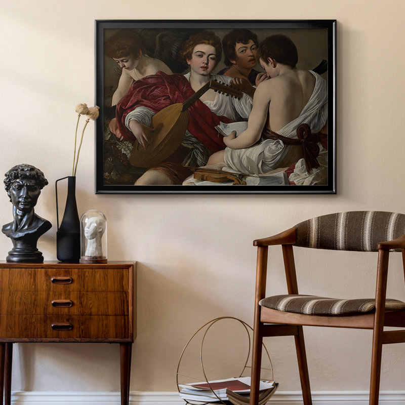The Musisans-Caravaggio-Toile tendue avec châssis-c. 1595, 22,5 x 30,5, Toile avec cadre, Noir