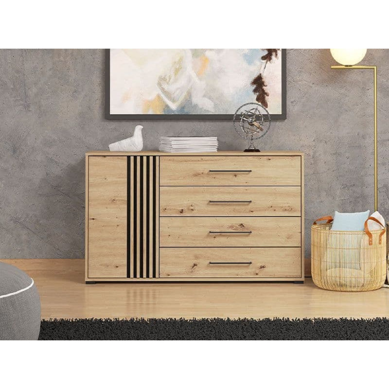 Asmara Oak Effect 4 Drawer Sideboard