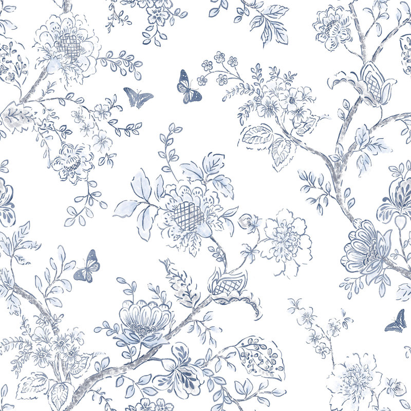 Piumafua 10m x 52.8cm Matte Wallpaper Roll, Off White/Blue