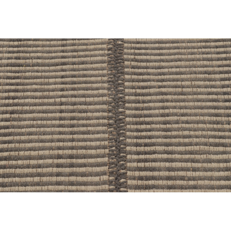 Rug & Kilim’S Accent Kilim, Square Rug In Textural Beige And Slate Gray Stripes