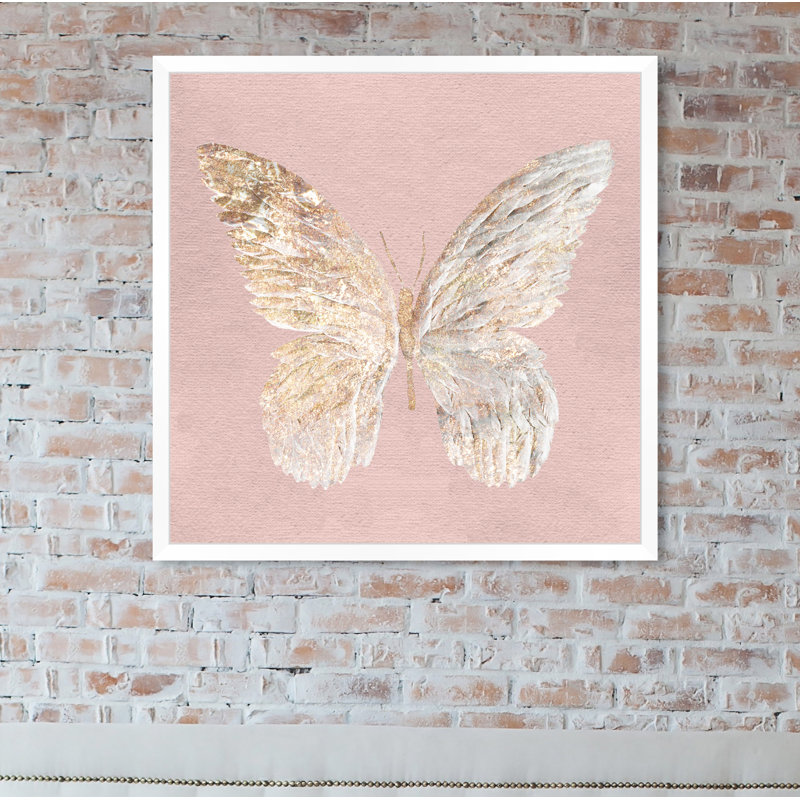 Damilola Golden Butterfly Glimmer Blush - reproduction d'art graphique sur toile, H 26 po x l 26 po, Impression encadrée