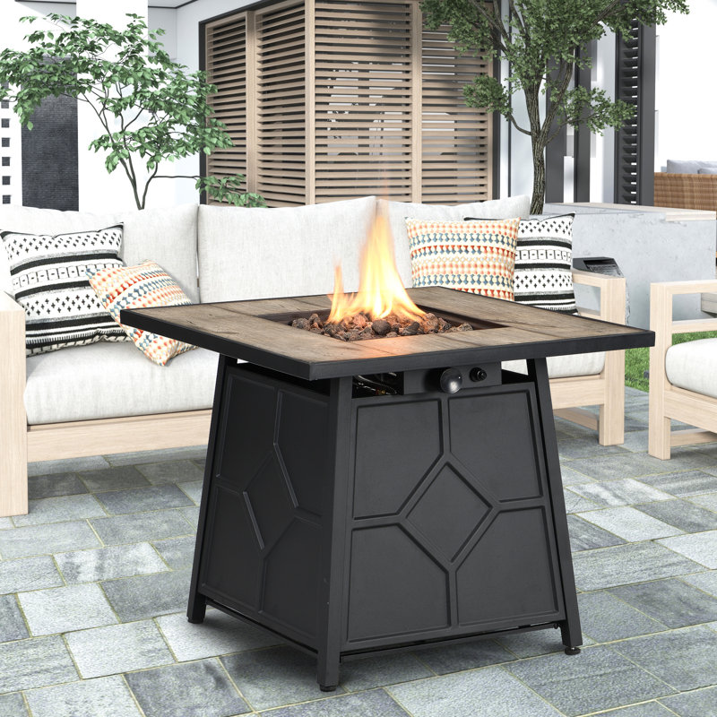Square Auto Ignition Propane Gas Fire Pit Table 40,000 For Outdoor Square, , Decor, Gray, 25.14" H x 28.8" W x 27.55" D