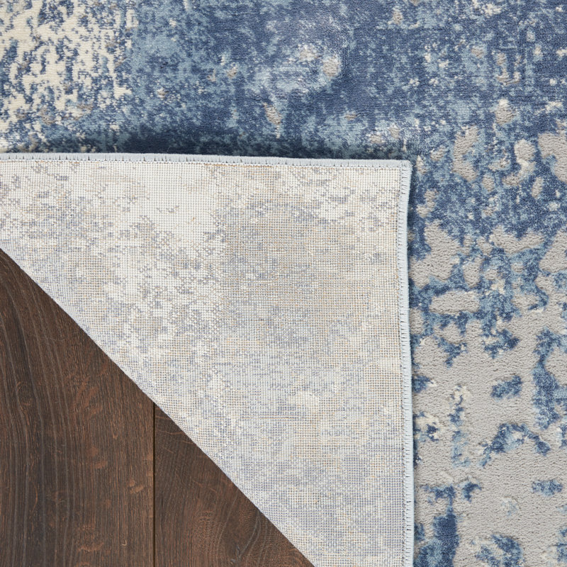 Keena Ivory/Navy Blue Area Rug, Runner 2'2" x 7'6"