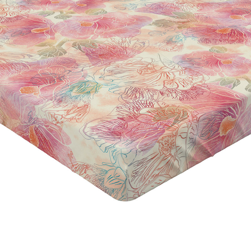 Drap-housse Ambesonne, Rose pâle / pêche / motif floral corail, Drap-housse pour lit simple TG
