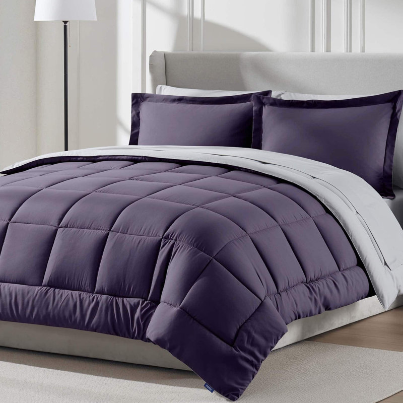 Ensemble d'édredon réversible avec draps Bed-in-a-bag, Édredon double et 5 pièces supplémentaires, Mauve