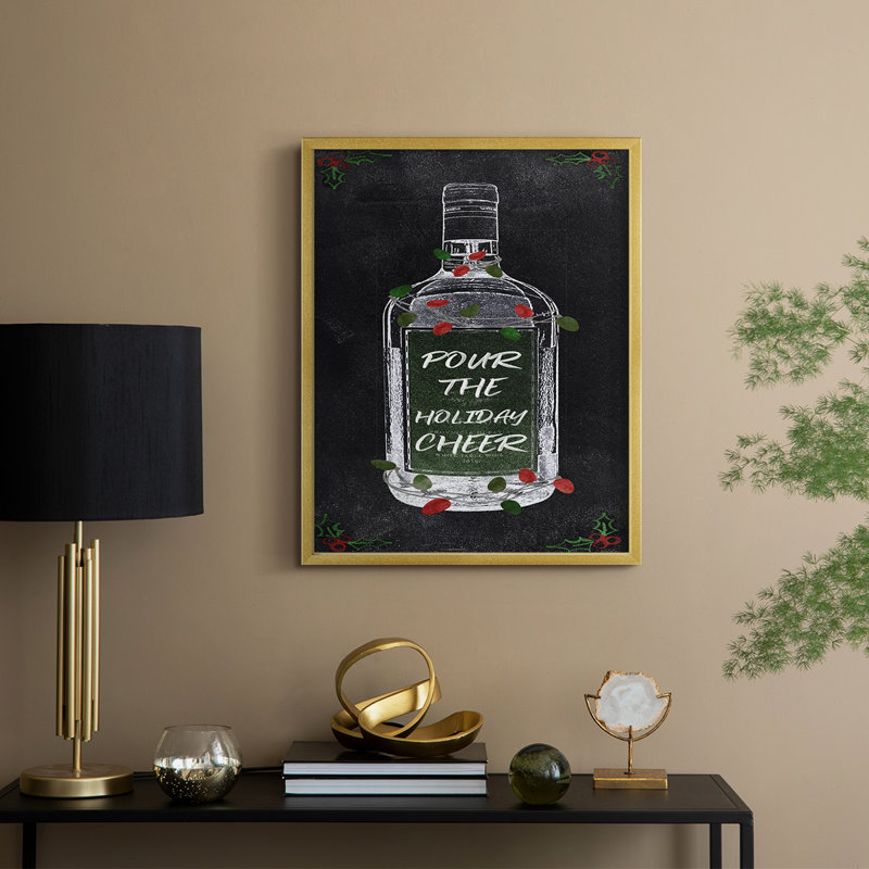 «Holiday Cheers Wine», reproduction encadrée en bois massif, H 11 po x l 9 po, Doré