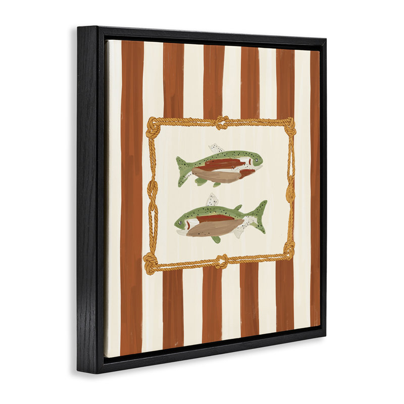 Cadre flottant Gone Fishing sur rayures, design par Veronica Lara, H 25 po x l 25 po, Cadre flottant noir de jais