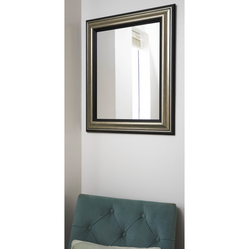 Miroir de salle de bain traditionnel, H 36 po x l 30 po, Argenté et noir