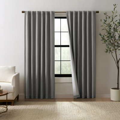 Eclipse Duke Linen Curtain Absolute Zero Blackout Curtain, 50 Inch x 84 Inch, Thermal Curtain, Insulated, Blackout Curtain for Bedroom or Living Room Curtain, 1 Panel, Natural
