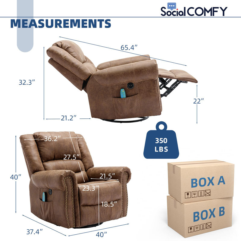 Heated Massage Swivel Rocking Recliner, Nut Brown (Bronzing Suede Fabric)