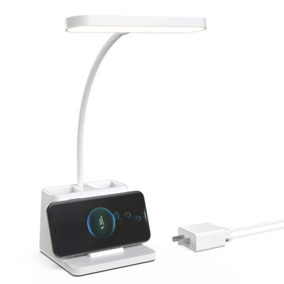 Lampe de bureau blanche 15 po avec chargeur sans fil