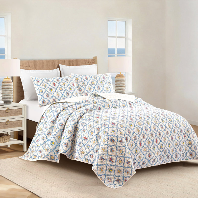 Ensemble de courtepointe légère en microfibre Coastal Tides, Full/Queen Quilt + 2 Standard Shams