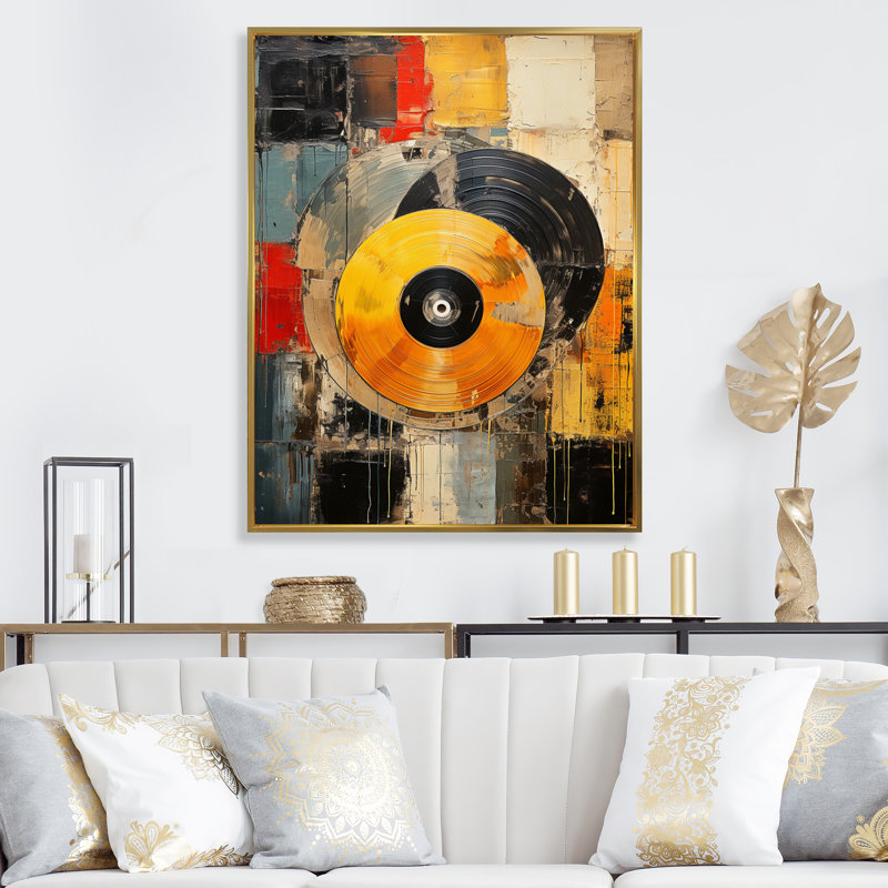 Vinyle coloré rétro I sur toile, Cadre flottant doré, H 32 po x l 24 po x P 1 po