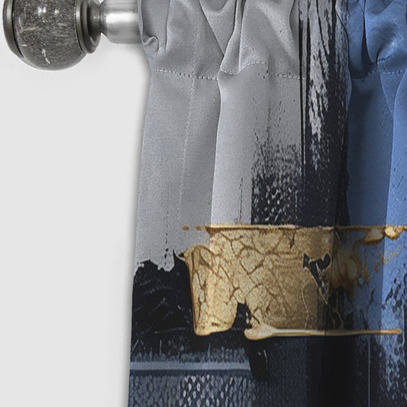 Abstract Curtain Panel, Gold Blue Paint Collage Blackout Decor - Gold And Blue Paint Elegance III, 52" W x 95" L