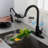 Touch Kitchen Faucet Pull Down - Matte Black, Stainless Steel Built, 360 Rotating Spray For Sink All-Around Cleaning, Wrist-Controlled, Corrosion & Rust Proof, Single Handle To Regulate Water