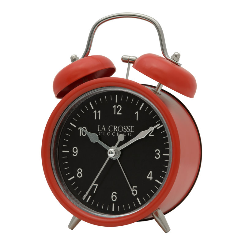 Analogue Metal Quartz Movement / Crystal Tabletop Clock with Alarm in Red