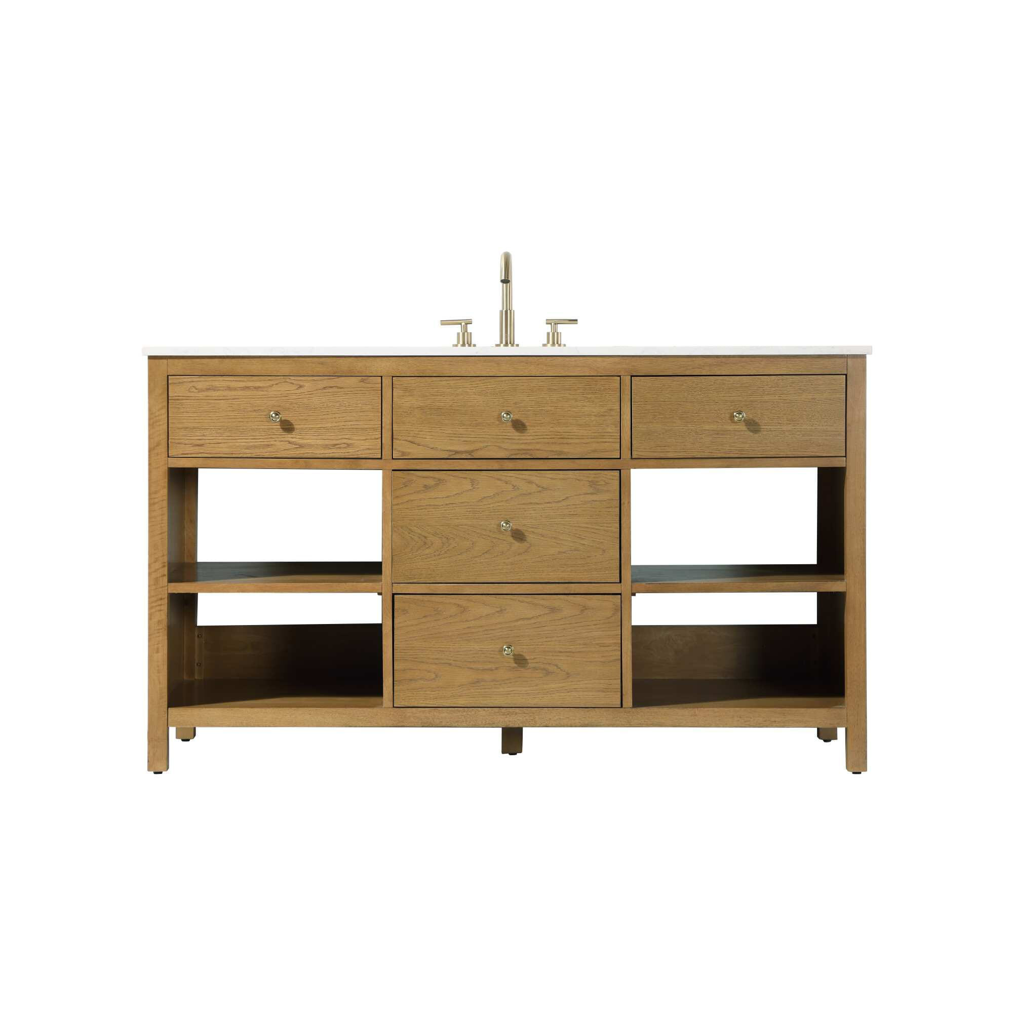 Single Bathroom Vanity, Honey Teak/Gold, 60"