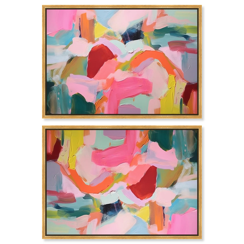 «Sublime Fusion Layers III», ensemble d'art sur toile coloré par Art Remedy, Cadre doré, H 31 po x l 46 po