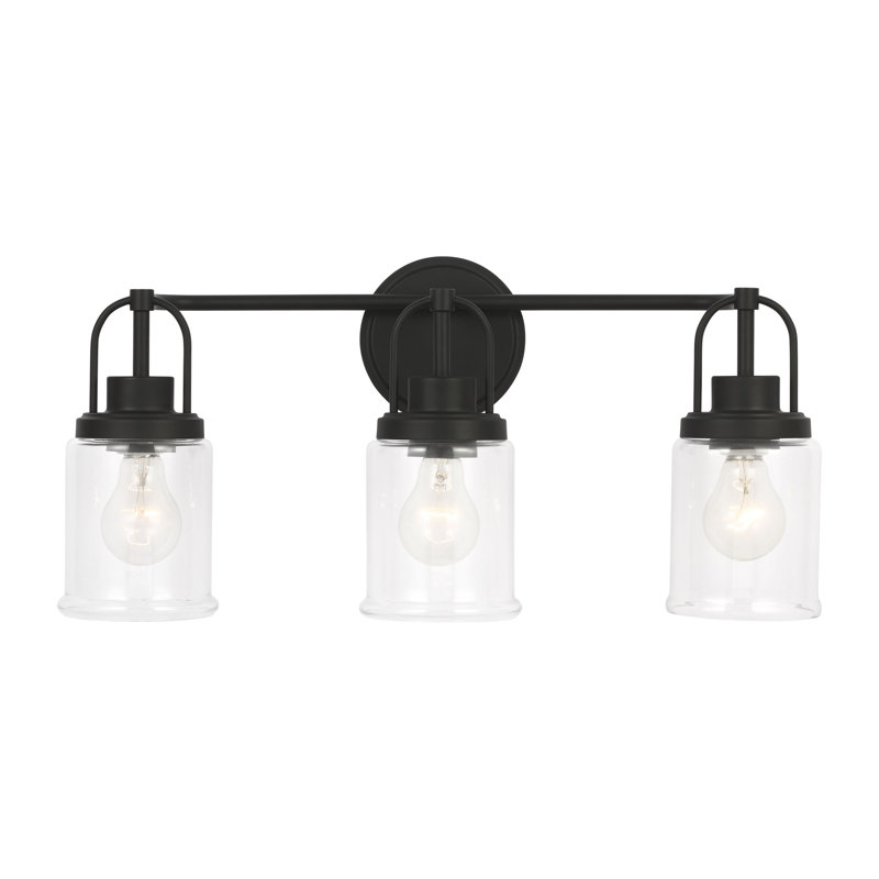 Amiliano Bathroom Bedroom Wall Fixture With Clear Shade, Midnight Black, 3 Lights, 10.5" H x 22" W x 6.75" D