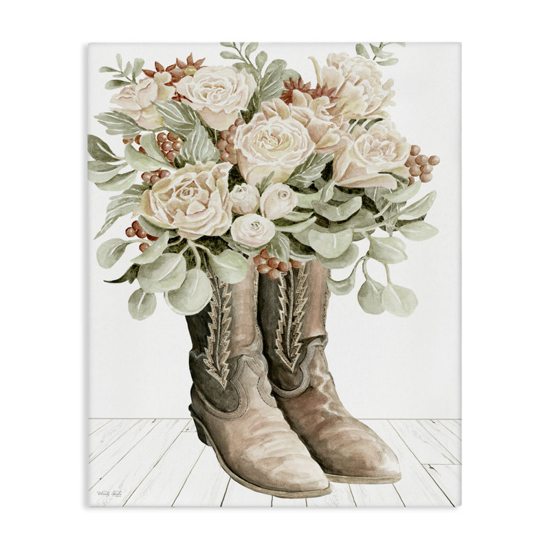  «Chic Bouquet bottes», art mural sur toile par Cindy Jacobs, H 20 po x l 16 po