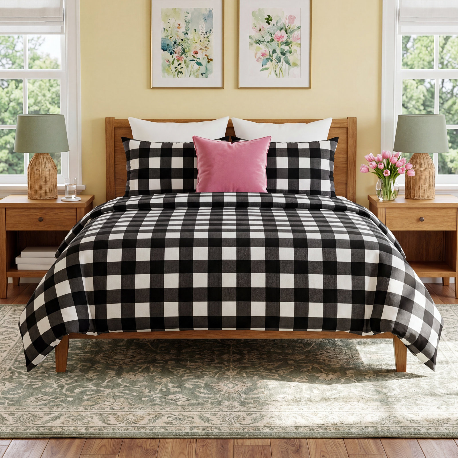 Peyton Cotton Duvet Cover Set, Full/Queen Duvet Cover + 2 Shams , Black