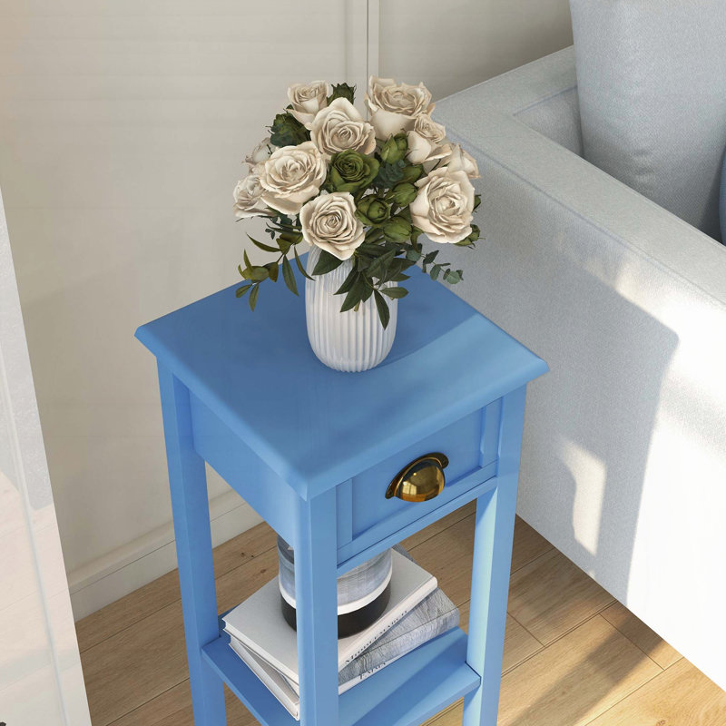 Table d'appoint à 2 niveaux avec tiroir et tablette, Bleu, 1