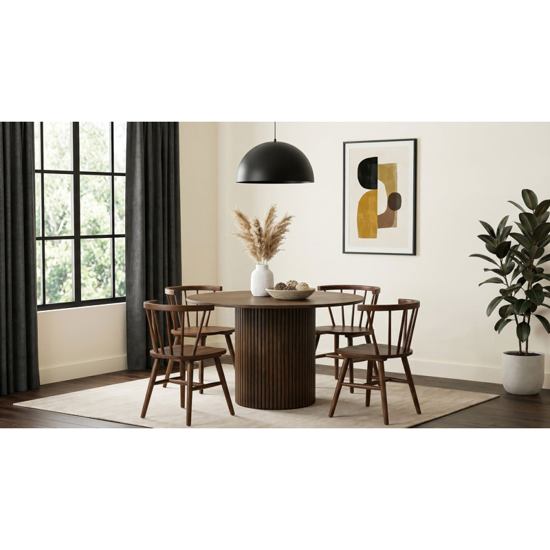 Ensemble de salle à manger rond 5 pièces Wendella en bois de couleur noyer, Brown, Brown