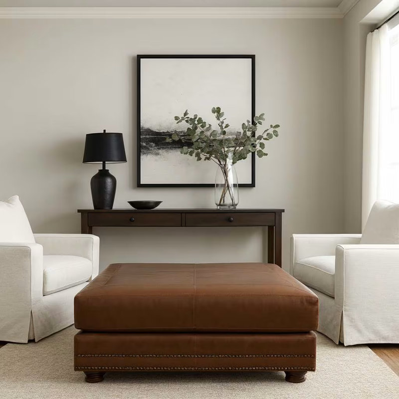 Canyon Saddle Brown 50x30" Cocktail Ottoman 100% Leather - Handmade Luxury Seating