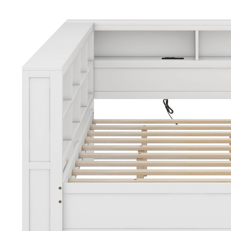 Daybed With Drawers, Shelf And USB Charging Ports, Full/Double, White