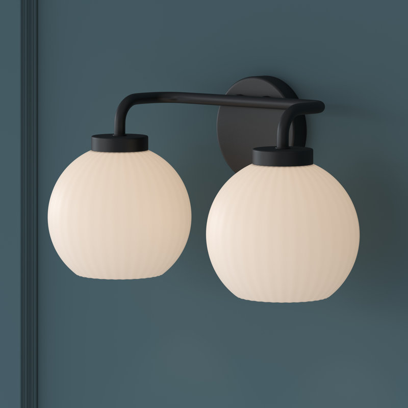 Breakwater Bay Ahlexus 2 Light Vanity with Opal Ribbed Glass Shade, Matte Black