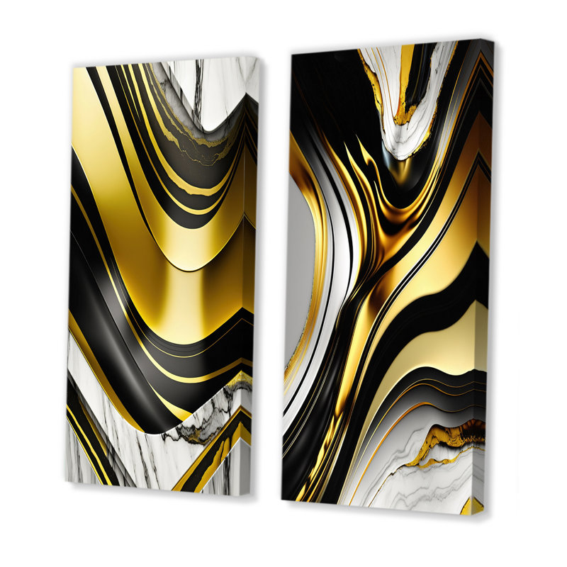 «Abstract Geode Marble Waves Gold», 2 pièces sur toile, H 40 po x l 40 po, Toile tendue