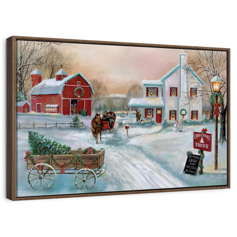 Festive Christmas Tree Farm, 37" X 25", Floating Frame Walnut