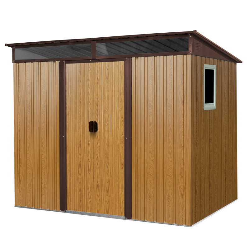 Spacious Metal Outdoor Shed For Garden Tools - With Gloves Easy To Assemble, 77.35" H x 95.61" W x 68.65" D, Coffee