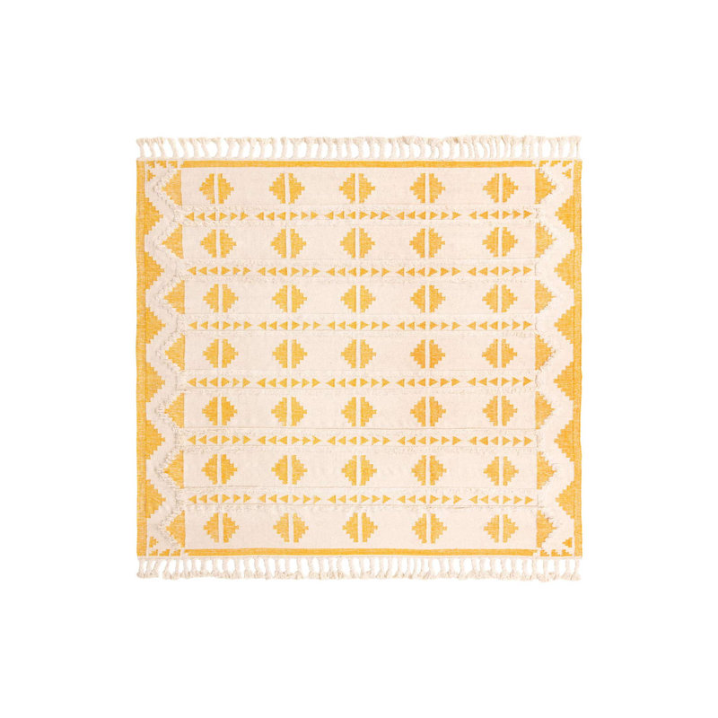 Tapis en laine tissé à plat à la main à motif géométrique blanc / jaune Faver, Rectangle 9 pi x 12 pi