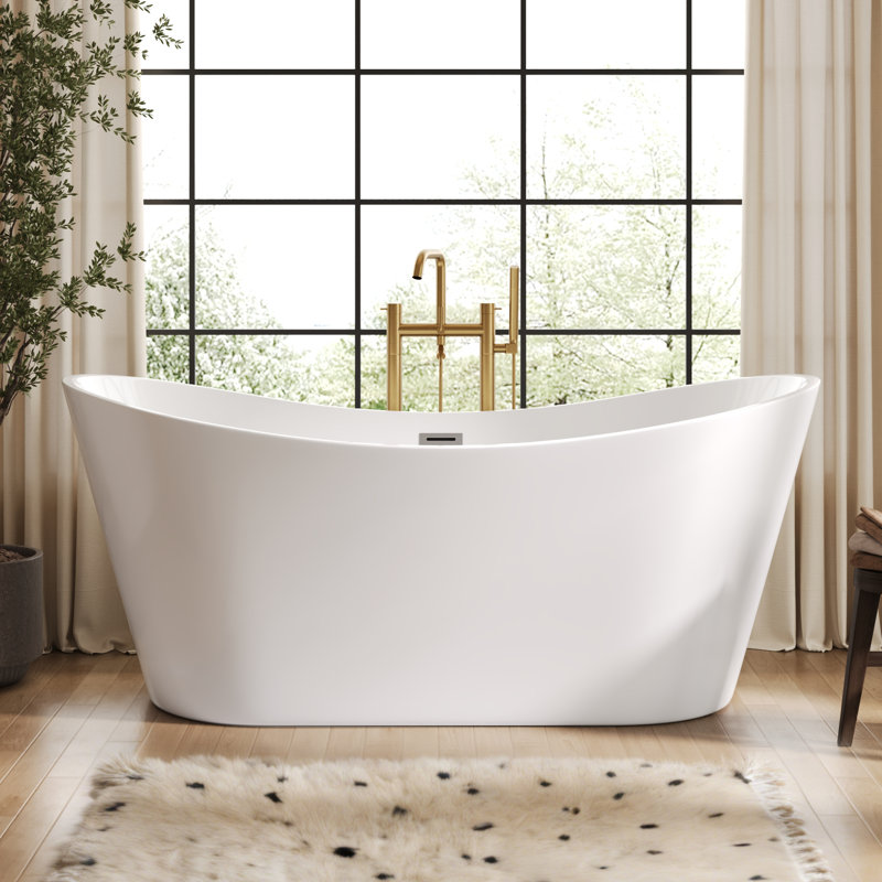 DeerValley Horizon 67" x 31" Freestanding Soaking Acrylic Bathtub with Overflow Drain