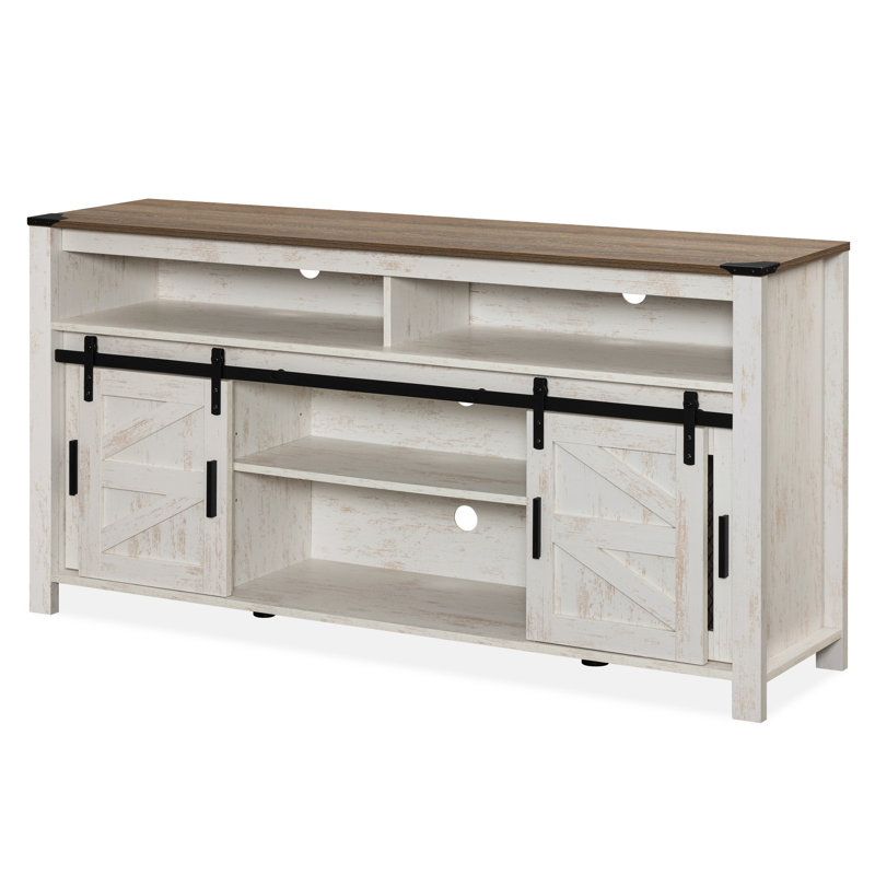 Meuble télé l 59 po Vita, Plateau en chêne / base blanche
