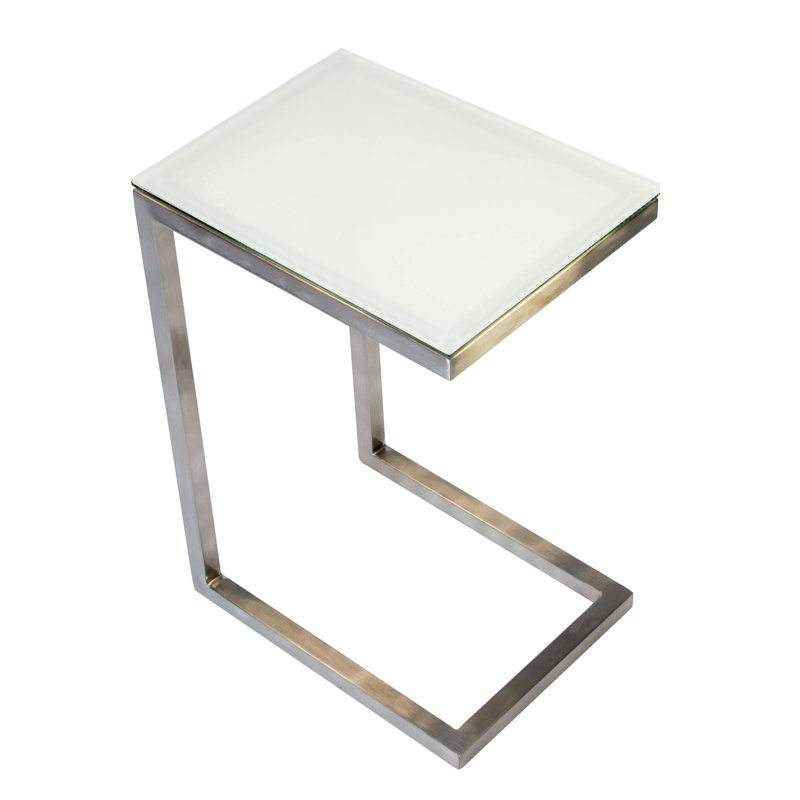 Stretford Glass Top End Table, Satin Nickel, White