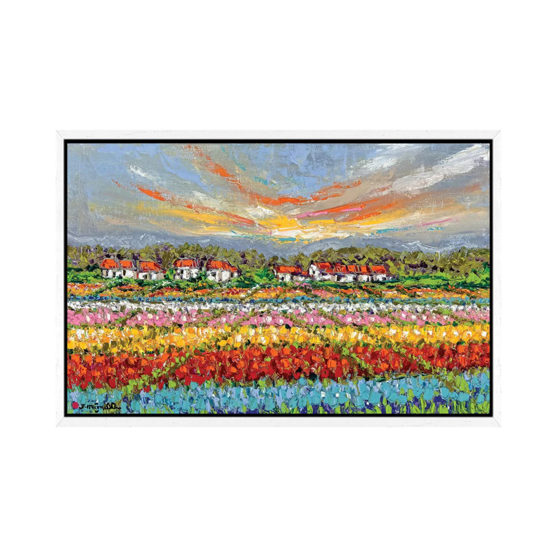 Bliss Garden by Joachim Mcmillan - Painting on Canvas, 45.72cm H x 66.04cm W x 3.81cm D, White Framed