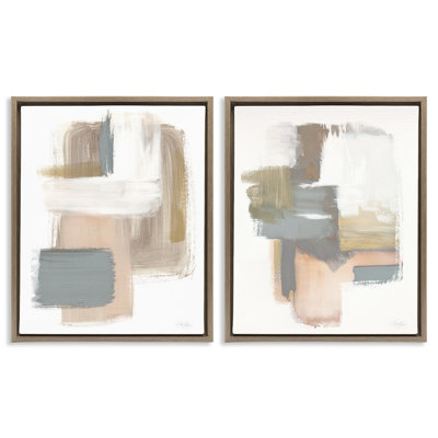 Abstract Beige Brush Stroked Neutrals 2 PC  Framed Floater Canvas Set by Stella Chang